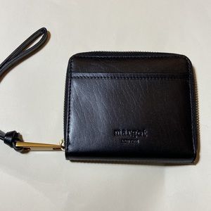 MARGOT NY Black Leather Zip Around Wristlet Wallet